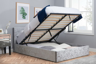 Crushed Velvet Ottoman Storage Bed - Steel