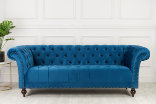 Chester - 3 Seater Fabric Buttoned Retro Sofa - Blue