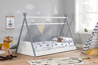 Kids Teepee Play House Single Bed -White & Grey Combination