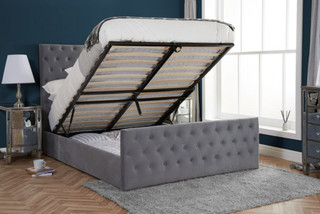 Marquis Luxurious Ottoman Storage Velvet Bed - Grey