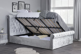 Sienna Ottoman Storage Crushed Velvet Bed - Steel