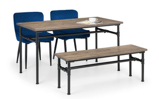 Carnegie Dining Table, Bench & 2 Luxe Blue Chairs