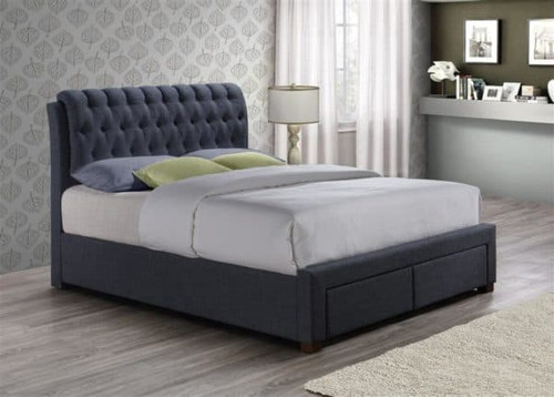 Valentino Top 2 Drawer Modern Fabric Bed - Grey or Charcoal