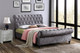 Castello Rolltop Traditional Bed - Charcoal, Grey Fabric, Crushed Velvet Steel