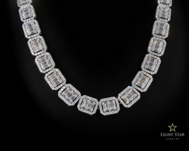 16mm SQ 3row Middle Big Diamond Necklace - 22" Rose White