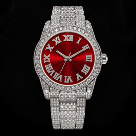 Iced Out Watch – Red Dial – Front View