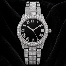 Iced Out Watch – Black Dial – Front View