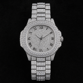 Iced Out Watch – White Diamond Dial – Front View