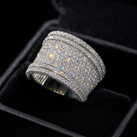 VVS1 Moissanite Two-Row Band - Silver
