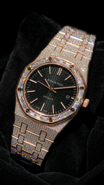 Super Clone Moissanite Royal Oak - Rose Gold / Black Dial