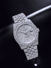 VVS1 Moissanite Iced Datejust-Style Watch - Silver