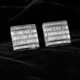 VVS1 Moissanite Baguette Stud Earrings - Silver