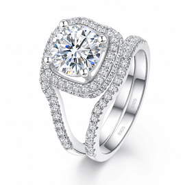 VVS1 Moissanite Engagement Ring Set - Silver