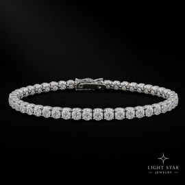 18.0mm 3row Square Necklace - 24" White Gold