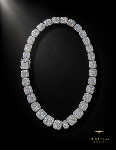 14mm SQ 3row Middle Big Diamond Necklace - 22" Yellow White