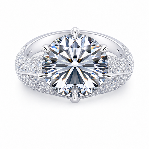 VVS1 Moissanite Crown Solitaire Ring - Silver