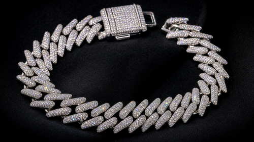 VVS1 Moissanite Spiked Cuban Bracelet - Silver