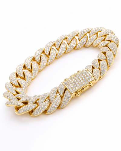VVS1 Moissanite Prong Cuban Bracelet - Gold