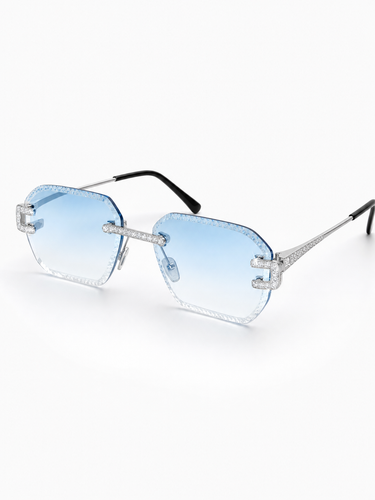 Iced-Out Buffs - Silver / Blue Lens