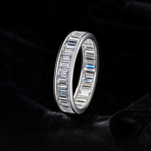 VVS1 Moissanite Baguette Band Ring - Silver