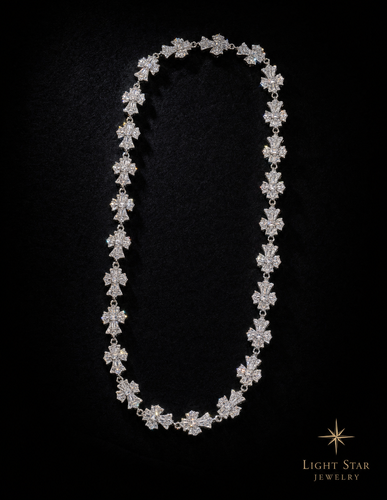 8mm Ball Chain Full Iced Out Necklace - 22" White Gold