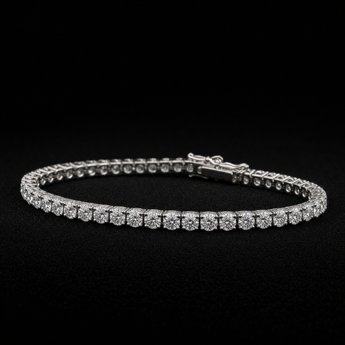 13mm SQ Middle Baguette Bracelet - 8" White Gold