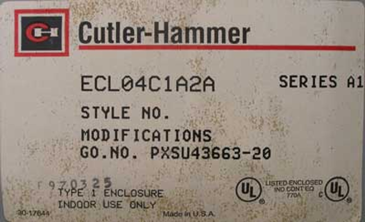 Cutler Hammer ECL04C1A2A Lighting Contactor 2P 30A 600V Nema 1