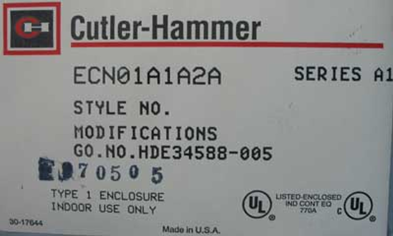 Cutler Hammer ECN01A1A2A Size 00 Contactor 2 Pole 120V Nema 1
