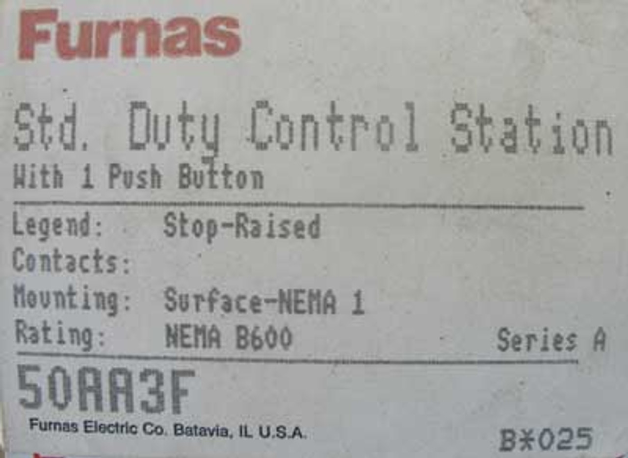 Furnas 50AA3F Standard Duty Control Station w/ 1 Push Button Nema 1