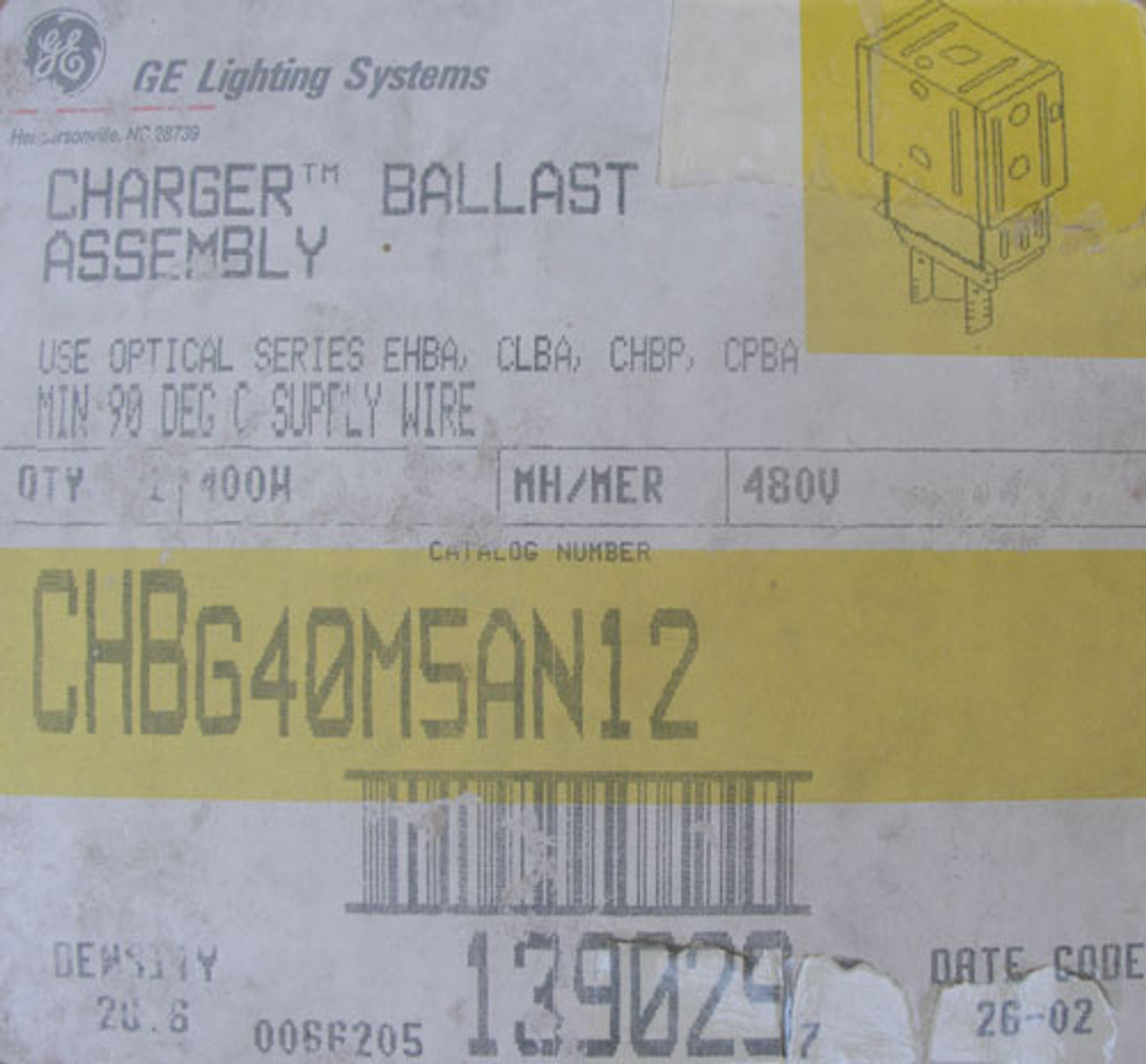 General Electric CHB 400W 480V Charger High Bay Luminaire Gray Pendant Mount - New