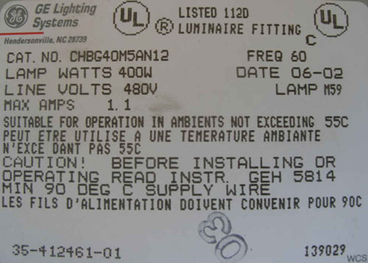 General Electric  CHB 400W 480V Charger High Bay Luminaire Gray Pendant Mount: No Lens - New