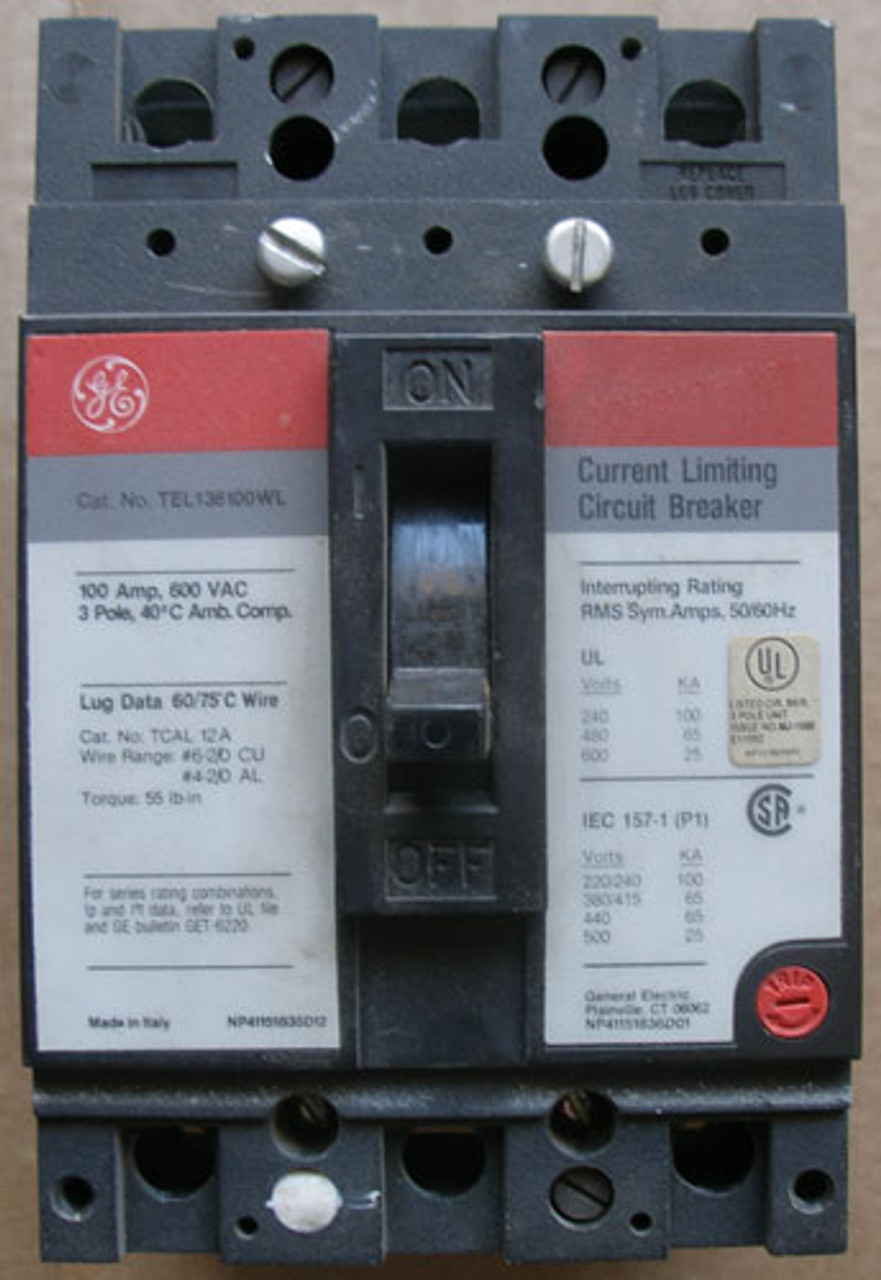 GE TEL136080WL 3 Pole 80 Amp 600 Volt Molded Case Circuit Breaker - Used