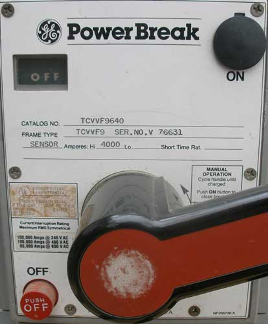 General Electric TCVVF9640 4000 Amp 600V Power Break Circuit Breaker Used