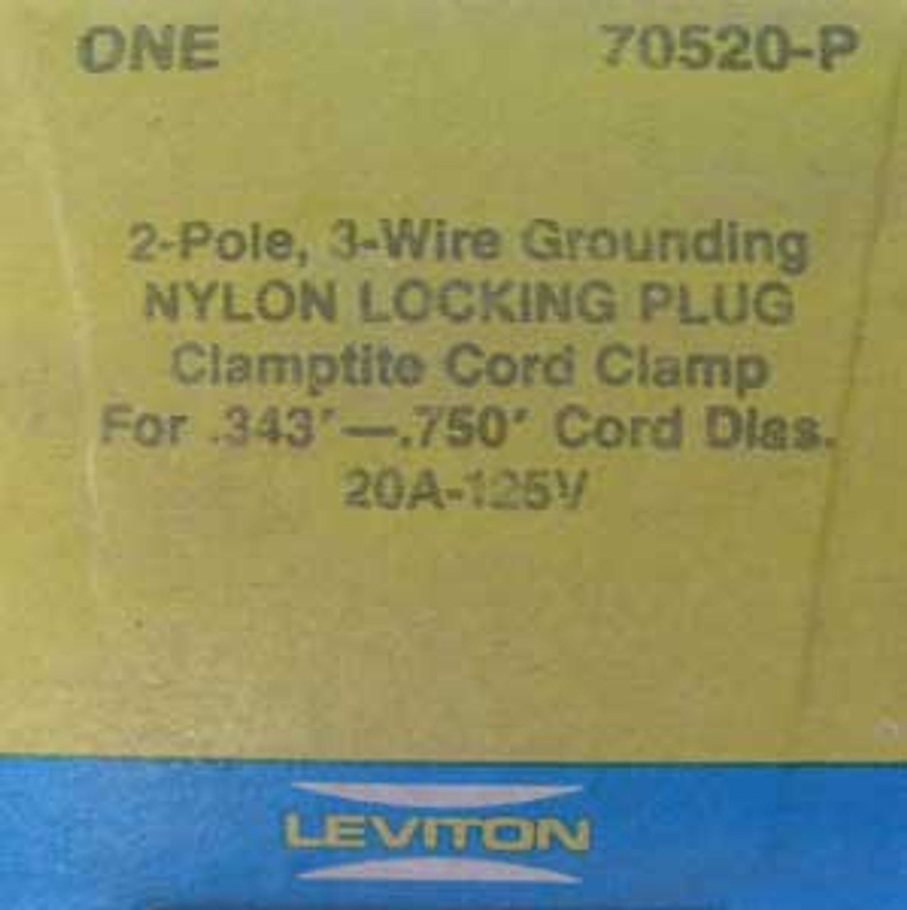 Leviton 70520-P 2 Pole, 20 Amp, 125 Volt, Nylon Locking Plug