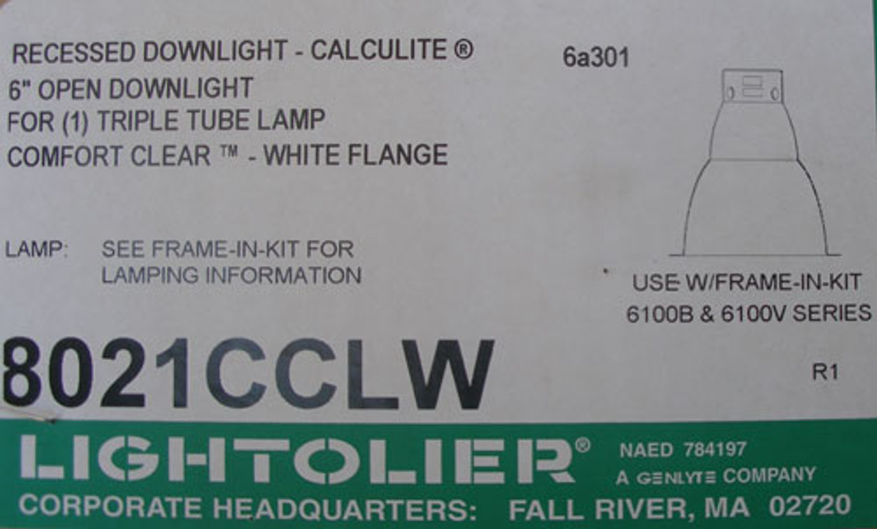 Lightolier 8021CCLW 6" Open Recessed Calculite CFL Downlight - New
