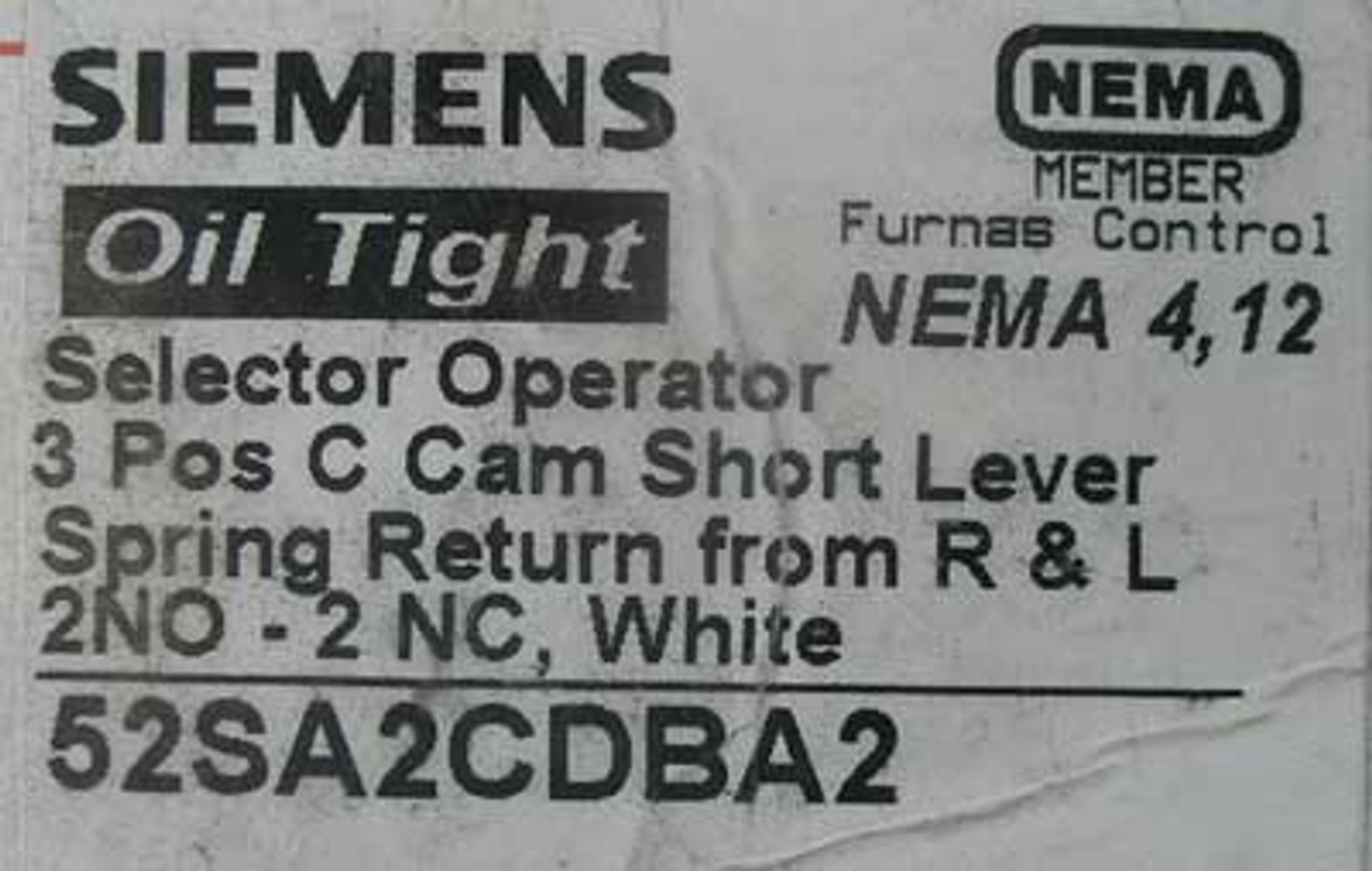 Siemens 52sa2cdba2 3 Position Selector Operator Nema 4 12 Electrical Equipment Sales