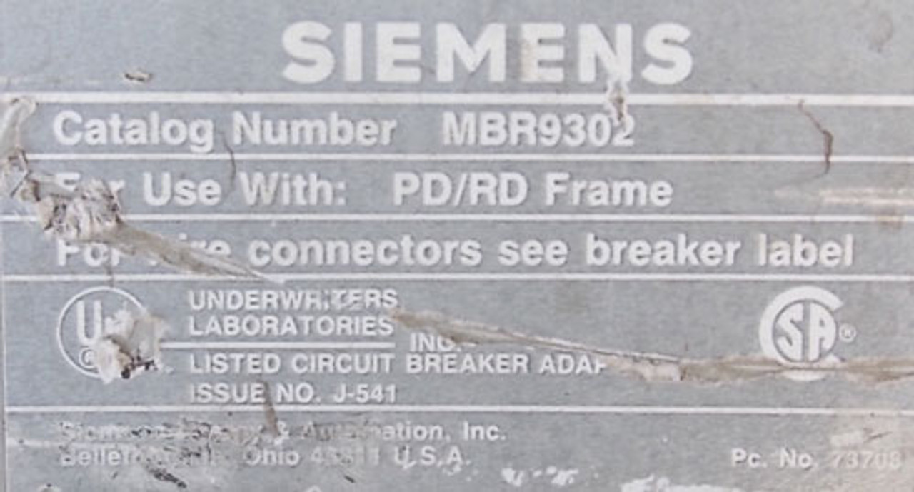 Siemens MBR9302 Mounting Block Base for PD/RD Breaker Frames - Used