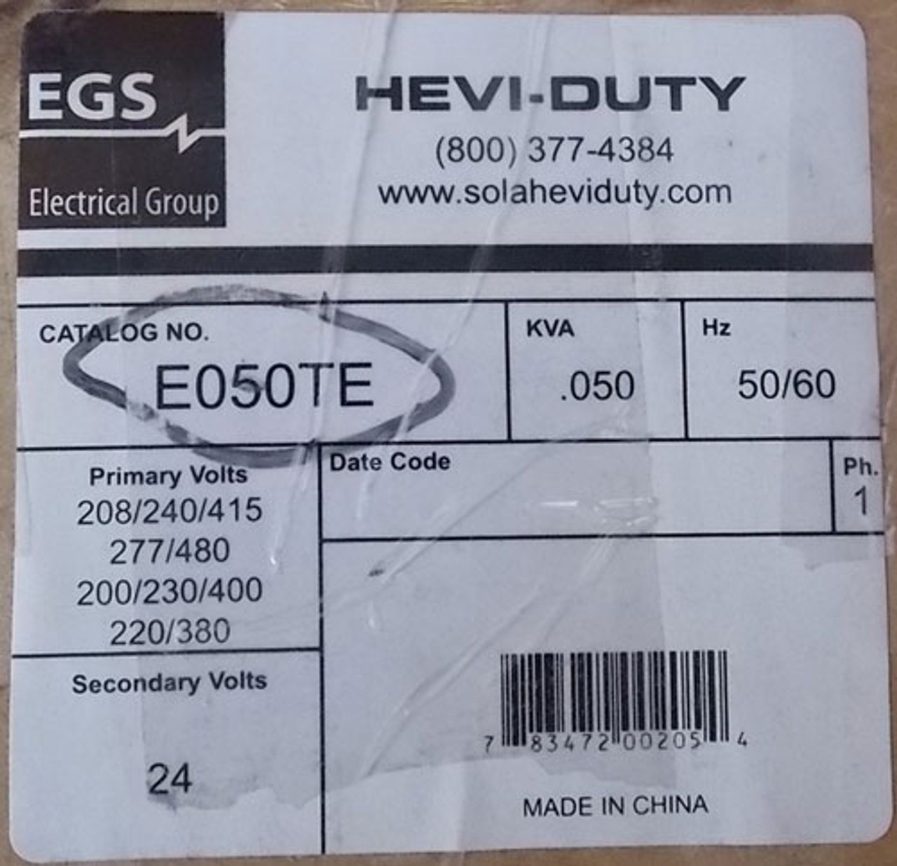 Sola Hevi-Duty E050TE Multi-Volt Industrial Control Transformer - New In Box