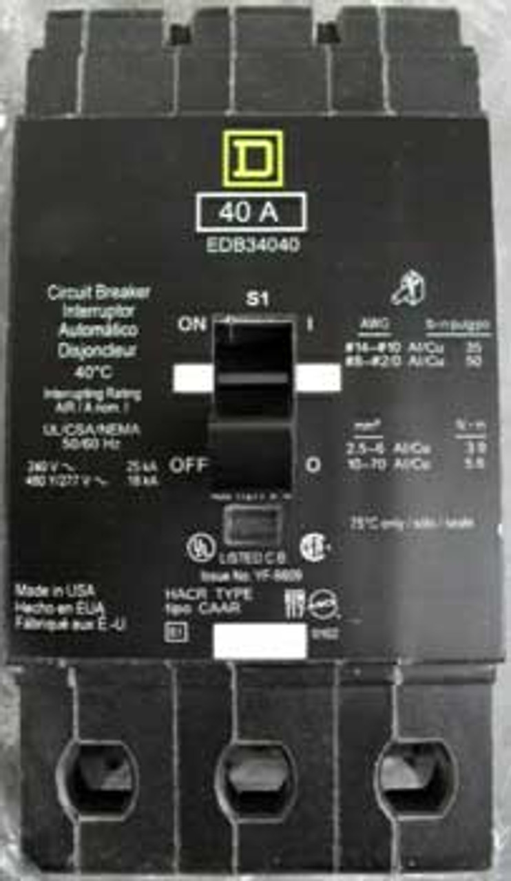 Square D EDB34060 3 Pole 60 Amp 480 VAC Circuit Breaker - Used