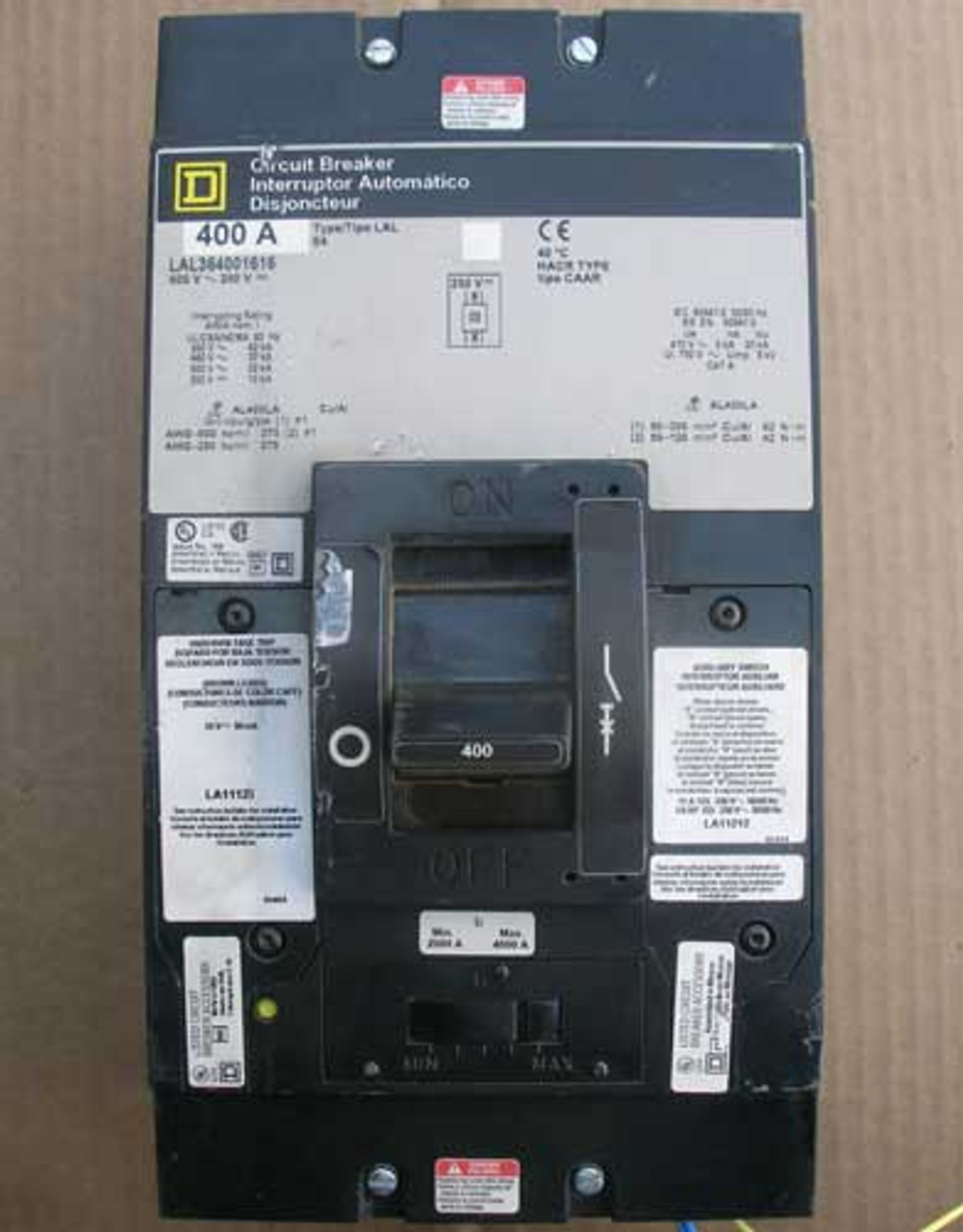 Square D LAL36400-1616 3 Pole 400 Amp 600 VAC Circuit Breaker - Used