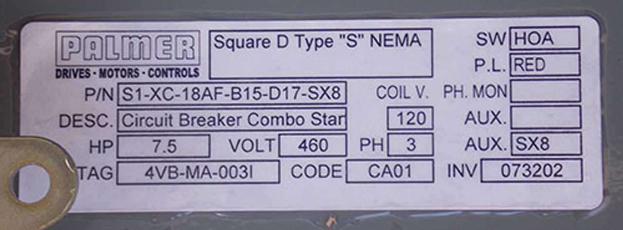Square D Size 1 Circuit Breaker Combo Starter 480 Volt N3R - New
