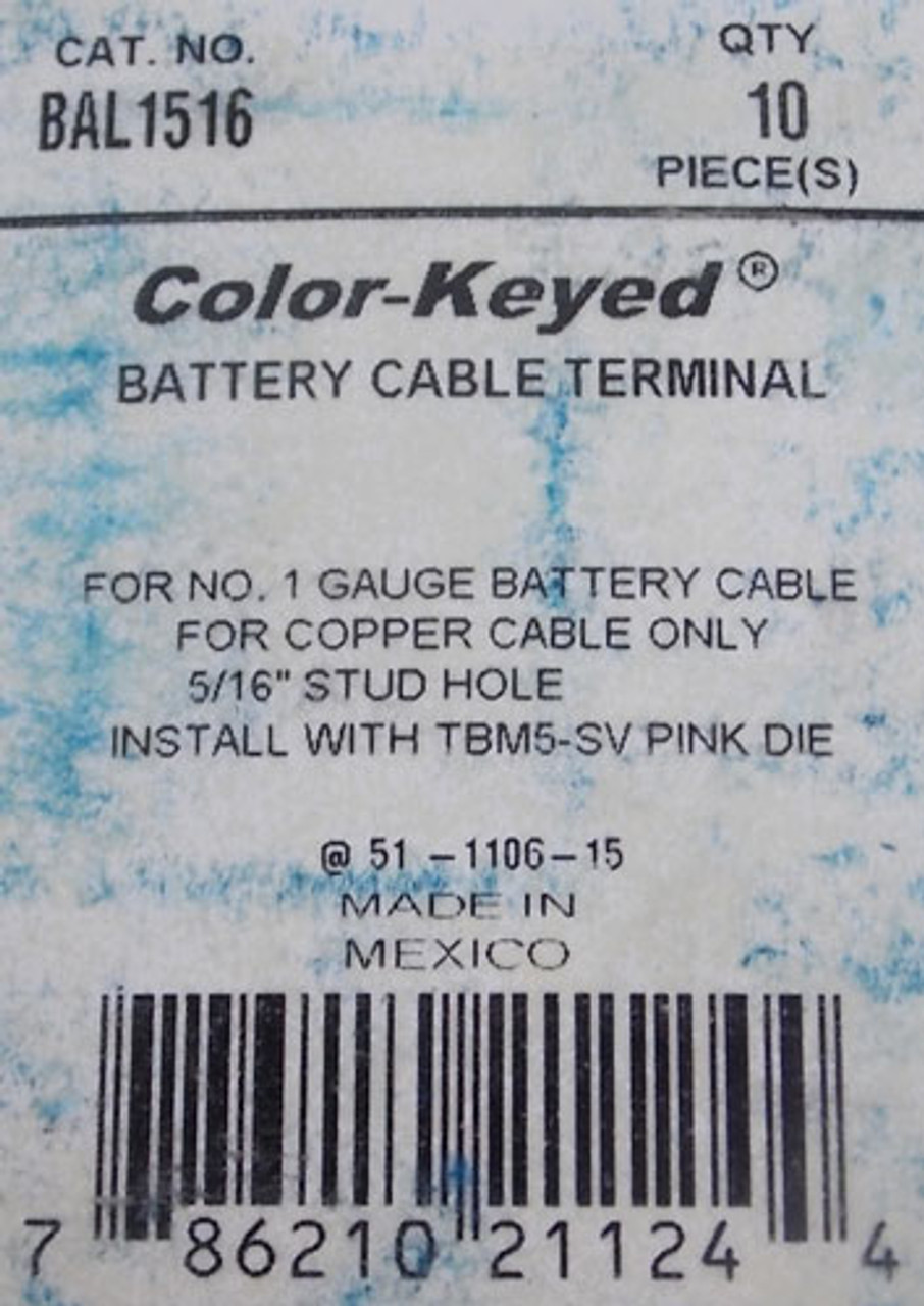 T&B BAL1516 5/16" Stud Hole Battery Cable Terminal Box of 10 - New In Box