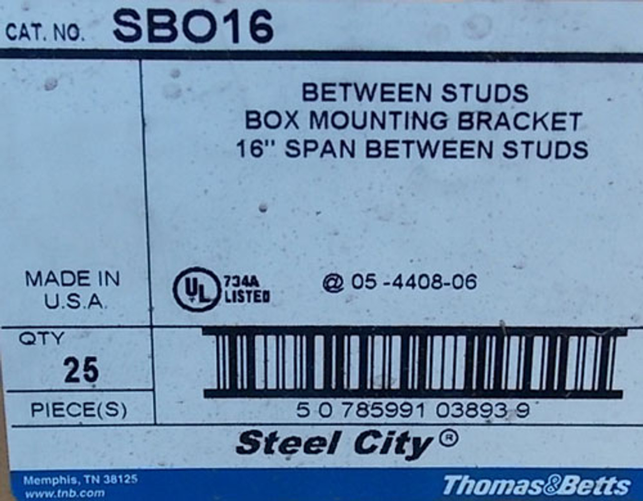 Thomas & Betts SBO16 Between Studs Box Mounting Bracket, 16" Span 25Pc - New