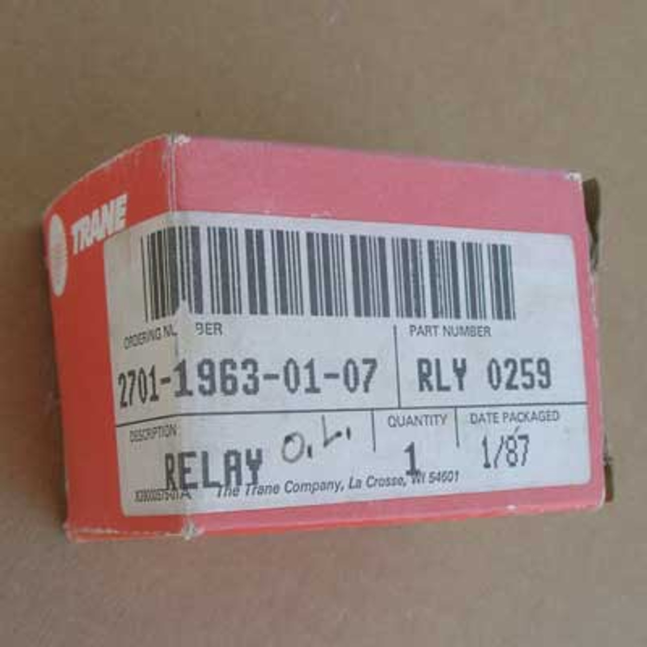 Trane  RLY 0259 Overload Relay - New