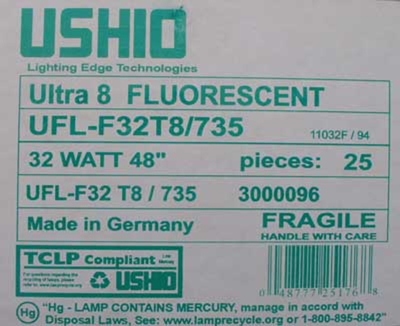 Ushio UFL-F32T8/735 Ultra 8  48", 32 Watt  Fluorescent Lamp- 25/Box - New