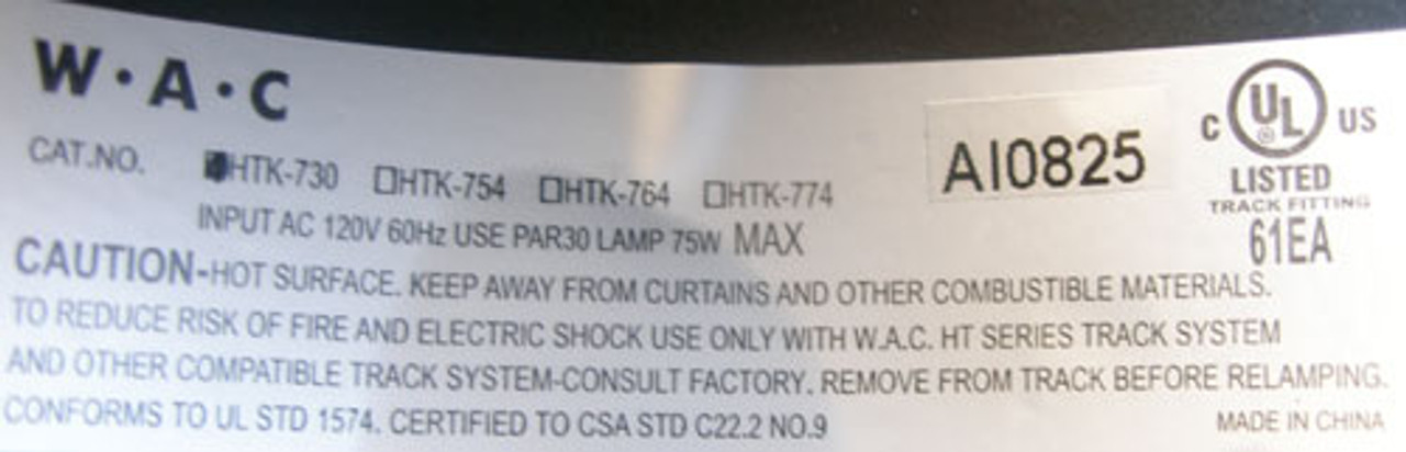 WAC Lighting HTK-730-BK 120V 75W PAR30 Line Voltage Track Head Black - New