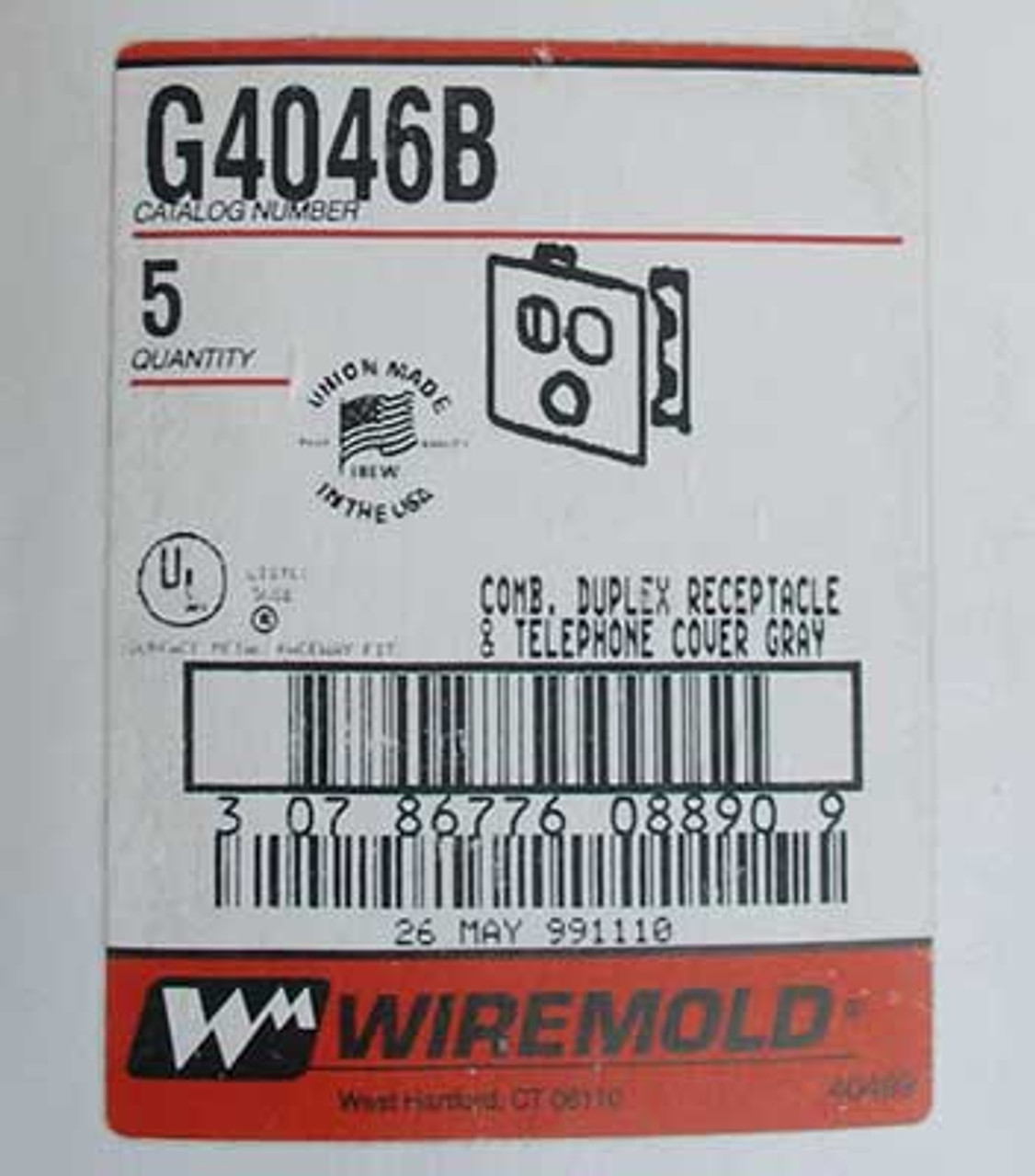 Wiremold G4046B Combo Duplex Receptacle & Telephone Cover-Gray, (2) - NEW