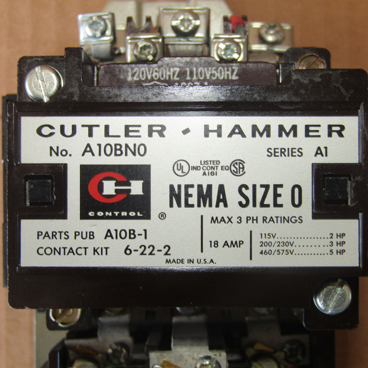 Cutler Hammer A10BN0 Size 0 Starter 3 Phase 18 Amp 120V Coil - Used