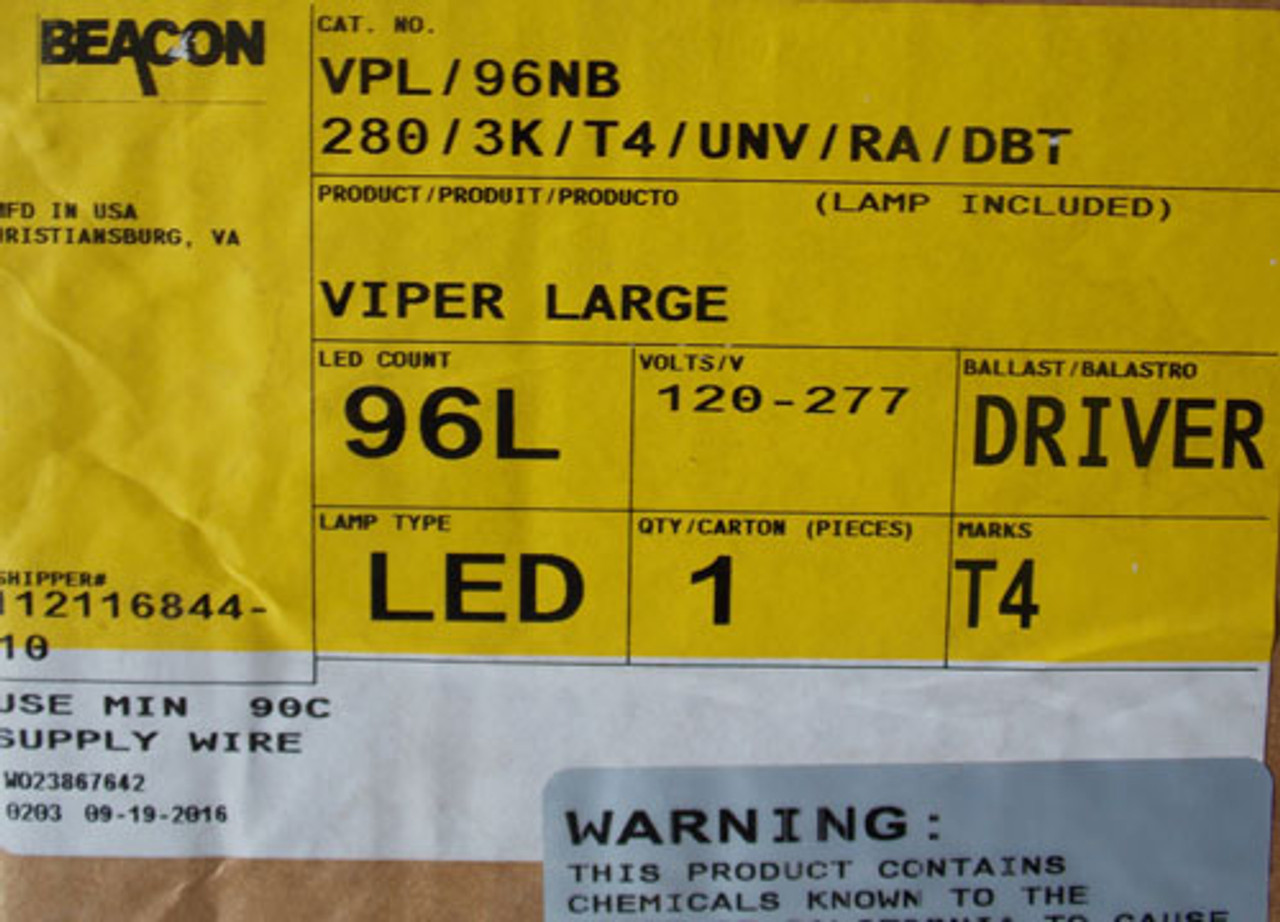 Beacon VPL/96NB 280W LED Light Viper Large 120/277 Volts Dk Bronze - New