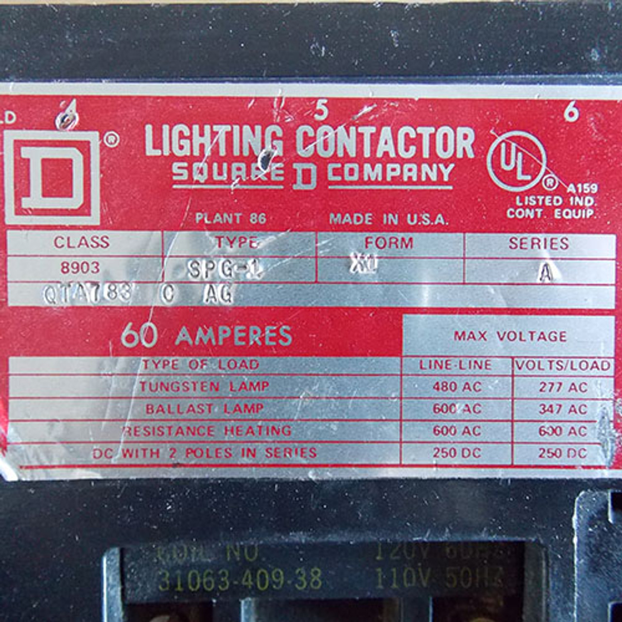 Square D 8903 SPG1 Lighting Contactor 2 Pole 60 Amp 120V Coil - Used